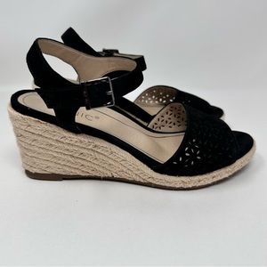 Vionic Ariel Wedge Sandal Suede Leather Black Size 8.5 WIDE
